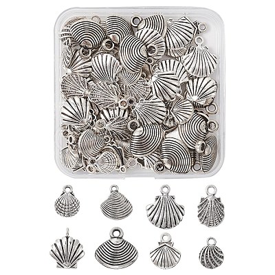 80Pcs 8 Style Shell Shape Tibetan Style Alloy Pendants FIND-YW0003-79-1