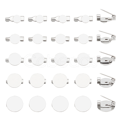 Unicraftale 50Pcs 5 Style 316 Surgical Stainless Steel Brooch Base Settings STAS-UN0053-58-1