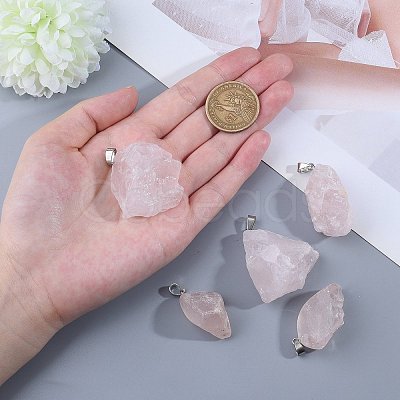 5Pcs 5 Style Natural Rose Quartz Pendants G-CJ0001-42-1