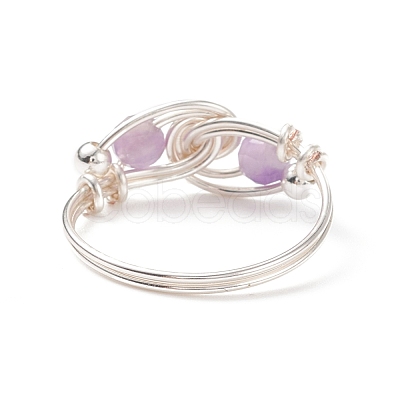 Natural Amethyst Beaded Spiral Finger Ring RJEW-TA00049-04-1