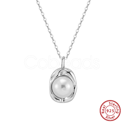 Shell Pearl Oval Pendant Necklaces NJEW-L125-008P-1