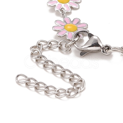 Enamel Daisy Link Chains Bracelet BJEW-P271-01P-05-1