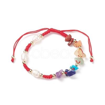 Natural & Synthetic Mixed Stone Chips Braided Bead Bracelets BJEW-JB08719-1