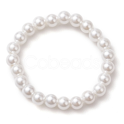 Round Shell Pearl Beaded Stretch Rings for Women RJEW-JR00761-1