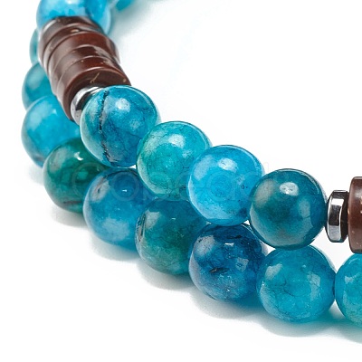 Natural Chalcedony & Synthetic Non-magnetic Hematite Beads Energy Stretch Bracelets Set BJEW-JB07142-03-1