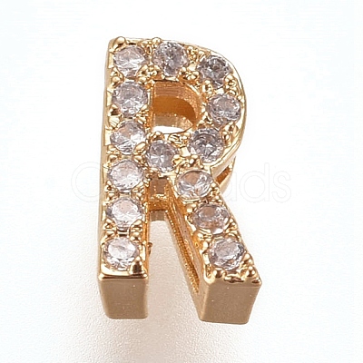 Golden Plated Brass Micro Pave Cubic Zirconia Slide Charms ZIRC-L075-61R-G-1