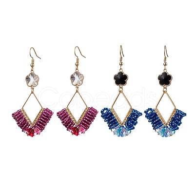 2 Pairs 2 Colors Braided Glass & 201 Stainless Steel Dangle Earrings EJEW-MZ00159-1