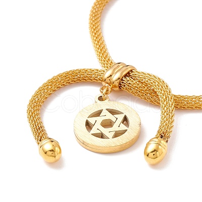 Crystal Rhinestone Ring with Star of David Charm Slider Bracelet with Round Mesh Chain for Women BJEW-C013-09G-1