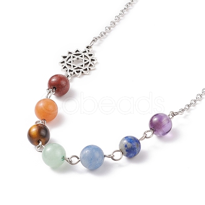 7Pcs 7 Style Natural Mixed Gemstone Beaded Pendant Necklace with Alloy 7 Chakra NJEW-JN03889-1