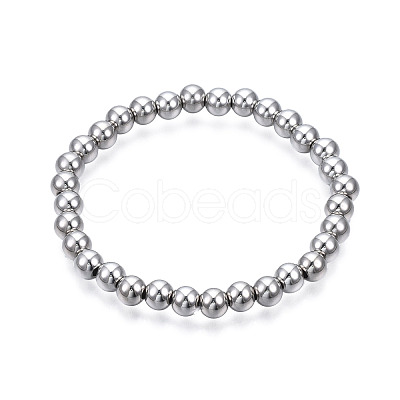 Non-Tarnish 201 Stainless Steel Round Beaded Stretch Bracelet for Men Women BJEW-N017-163B-01-1