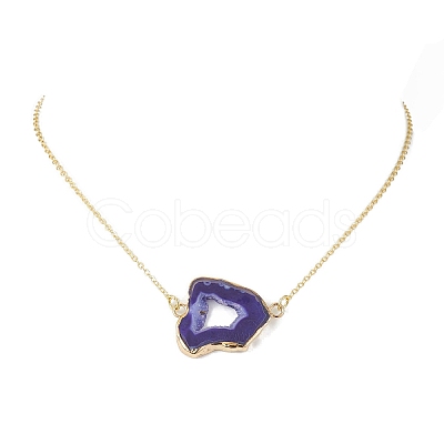 Electroplate Natural Druzy Geode Agate Pendant Necklaces for Women NJEW-JN04730-1