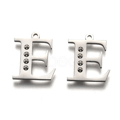 Non-Tarnish 304 Stainless Steel Letter Pendant Rhinestone Settings STAS-Y006-61P-E-1