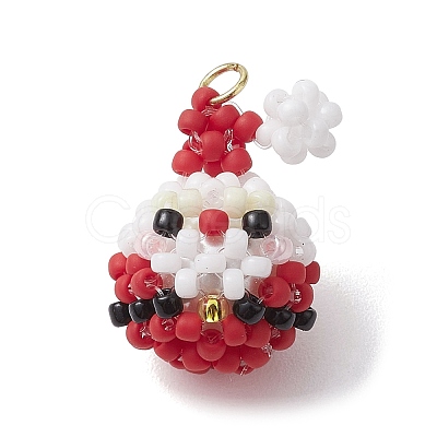 Christmas Theme Handmade Glass Seed Beads Woven Pendants PALLOY-MZ00215-1