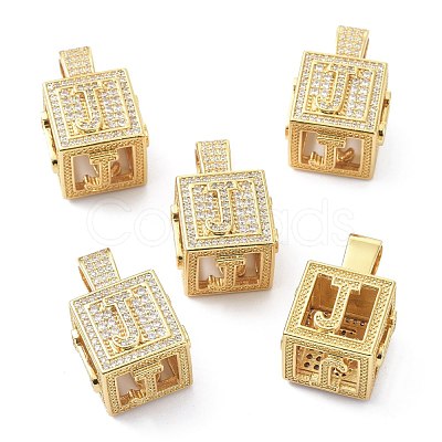 Alphabet Brass Micro Pave Clear Cubic Zirconia Pendants ZIRC-O045-01G-J-1