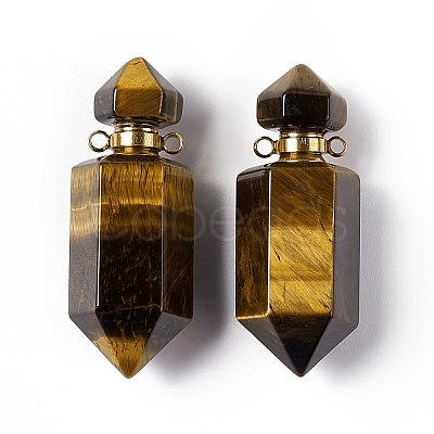 Faceted Bullet Natural Tiger Eye Perfume Bottle Pointed Pendants G-A026-07A-1