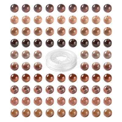 100Pcs 8mm Natural Petrified Wood Round Beads sgDIY-LS0002-04-1