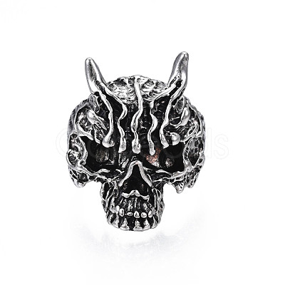 Gothic Punk Skull Alloy Open Cuff Ring for Men Women RJEW-T009-60AS-1