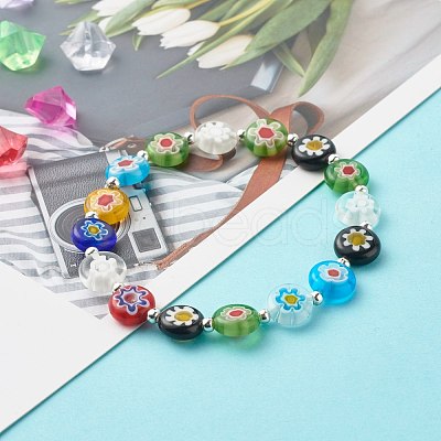 Handmade Millefiori Lampwork Beads Stretch Bracelet for Teen Girl Women Gift BJEW-JB06847-01-1