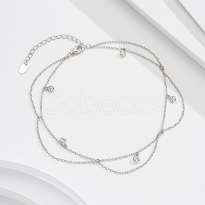 925 Sterling Silver Cable Chain Anklet AJEW-Z029-10P-1