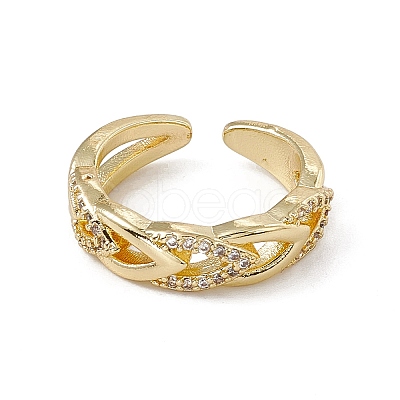 Rack Plating Brass Cubic Zirconia Cuff Rings for Women RJEW-M145-20G-1