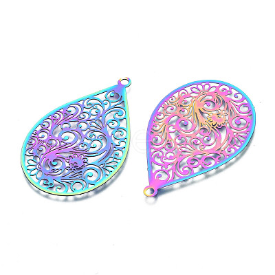 Ion Plating(IP) 201 Stainless Steel Filigree Pendants STAS-T057-57-1