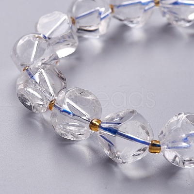 Faceted Natural Quartz Crystal Stretch Beaded Bracelets BJEW-H543-C10-1