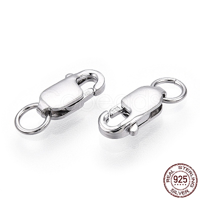 Rhodium Plated 925 Sterling Silver Lobster Claw Clasps STER-T004-83P-1