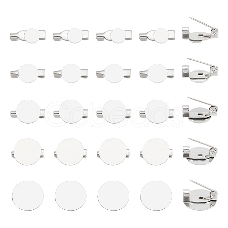 Unicraftale 50Pcs 5 Style 316 Surgical Stainless Steel Brooch Base Settings STAS-UN0053-58-1