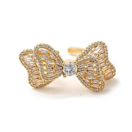 Brass Pave Cubic Zirconia  Open Cuff Rings for Women RJEW-M169-04G-1