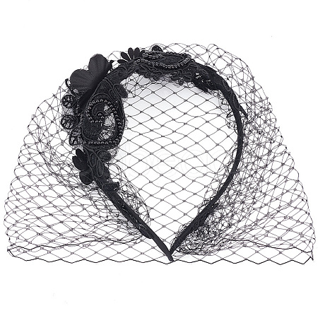 Bridal Flower Rhinestone Mesh Veil Cloth Hair Bands OHAR-WH0001-14B-1