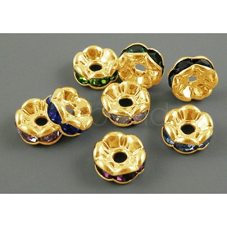 Brass Rhinestone Spacer Beads X-RB-A014-L6mm-G-1