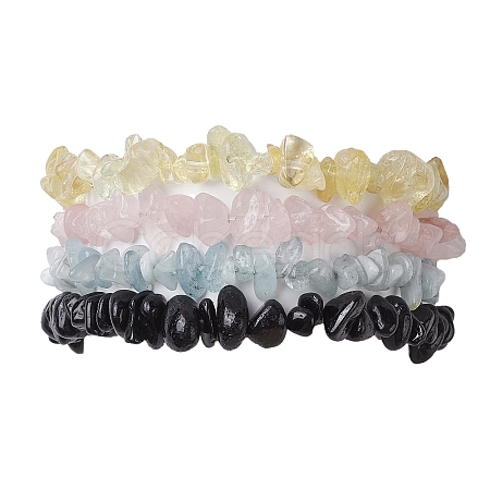 12 Constellation Natural Mixed Gemstone Chip Beaded Stretch Bracelets Sets for Women Men BJEW-JB10264-01-1