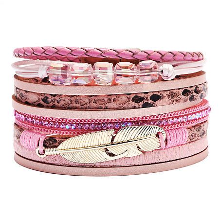 PU Leather Multi-strand Bracelets BJEW-F352-02G-01-1