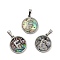 304 Stainless Steel with Paua Shell Pendants, Stainless Steel Color, Flat Round with Letter Charm, Letter.F, 18x16x1.5mm, Hole: 3x6mm