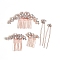 Alloy Hair Combs & Hair Forks Set, Hair Accessories for Women, Flower, Rose Gold, Hair Combs: 40~50x50~80mm, 3pcs