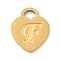 Ion Plating(IP) 304 Stainless Steel Pendants, Laser Cut, Heart with Letter Charm, Golden, Letter F, 15x12x1mm, Hole: 3x3.5mm