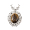 Natural Tiger Eye Pendants, with Platinum Tone Alloy Findings, Deer Charms, 56x33x4mm, Hole: 5x8mm