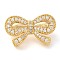 Brass Micro Pave Clear Cubic Zirconia Fold Over Clasps, Bowknot, Real 18K Gold Plated, 15x24.5x9.5mm, Hole: 1.4mm