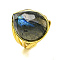 Teardrop Natural Labradorite Open Cuff Rings, Golden Plated Brass Ring for Unisex, 24.5mm, Inner Diameter: Adjustable