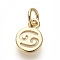 Brass Charms, Lead Free & Cadmium Free, Flat Round with Constellations, Golden, Cancer, 9.5x7x1mm, Hole: 3mm