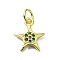 Brass Micro Pave Colorful Cubic Zirconia Pendants, with Jump Ring, Star Charm, Real 18K Gold Plated, 12.5x10.5x2mm, Hole: 3mm