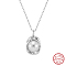 Shell Pearl Oval Pendant Necklaces, Rhodium Plated 925 Sterling Silver Cable Chain Necklaces for Women, Real Platinum Plated, 17.91 inch(45.5cm)