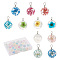 Craftdady 30pcs 15 colors Transparent Glass Pendants, with Dried Flower inside and Stainless Steel Finding, Flat Round, Mixed Color, 23.5x15x12mm, Hole: 1.5mm, 2pcs/color