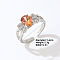 Bowknot Platinum Brass Adjustable Ring with Orange Cubic Zirconia, Inner Diameter: 16mm