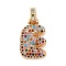 Brass Micro Pave Cubic Zirconia Pendants, Real 18K Gold Plated, Colorful, Letter E, 18.5~24x12.5~25.5x5~5.5mm, Hole: 5x3mm