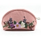 DIY Flower Pattern Moon-shaped Cosmetic Bag Embroidery Kit, including Embroidery Needles & Thread, Cotton Linen Fabric, Misty Rose, 17x12x8cm