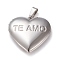 Tarnish Resistant 304 Stainless Steel Locket Pendants, Photo Frame Charms for Necklaces, Heart with Diamond & TE AMO, Stainless Steel Color, 29x29x6.5mm, Hole: 3.5x7mm, Inner Size: 16x21mm