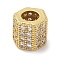 Rack Plating Brass Micro Pave Cubic Zirconia Beads, Long-Lasting Plated, Lead Free & Cadmium Free, Hexagon, Real 18K Gold Plated, 7x7x7.5mm, Hole: 3.9mm