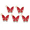 Alloy Enamel Pendants, Cadmium Free & Lead Free, Butterfly, Light Gold, Red, 15x17x2mm, Hole: 1.6mm