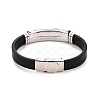 201 Stainless Steel Rectangle with Cross Link Bracelet with PU Leather Cord for Men Women BJEW-G649-08P-3